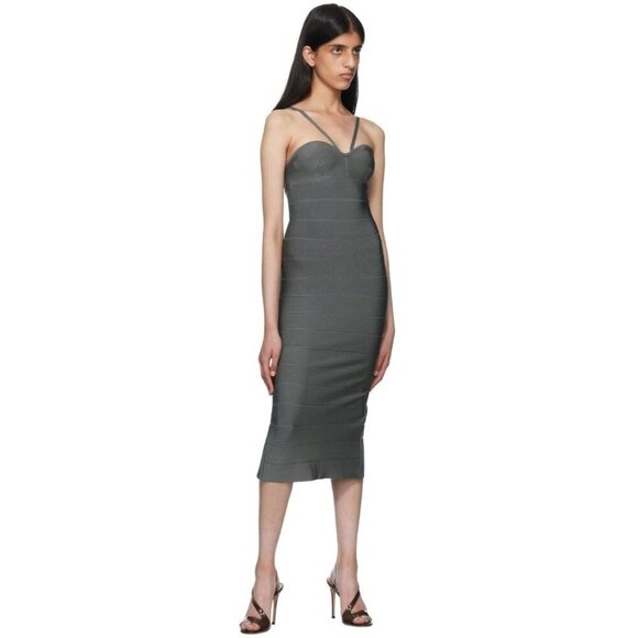 Herve Leger Recycled Rayon Midi Dress Size XS Womens Gray $630 - Picture 3 of 16